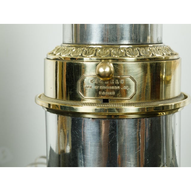 Metal 1920s French Gagneau Paris Steel and Brass Table Lamps with Waterleaves - Pair For Sale - Image 7 of 9