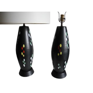 Mid-Century Modern Italian Black Ceramic Lamps, 1950s For Sale