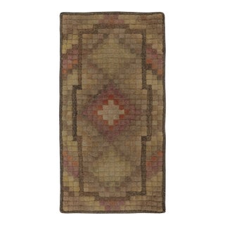 Antique Hooked Rug With Multicolor Geometric Medallion Design - Rug & Kilim For Sale
