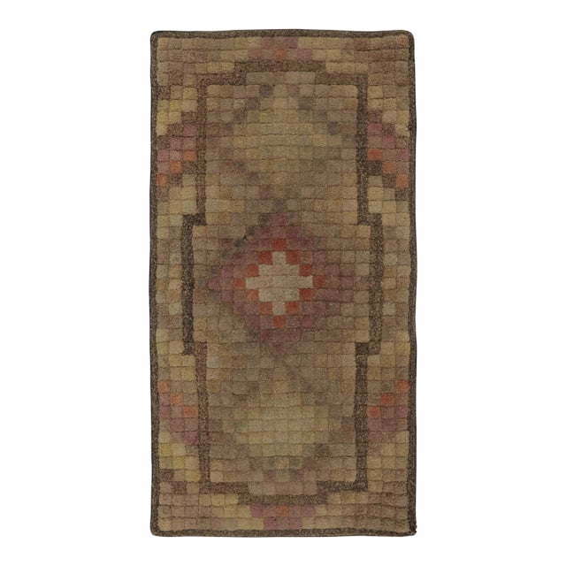 Antique Hooked Rug With Multicolor Geometric Medallion Design - Rug & Kilim For Sale