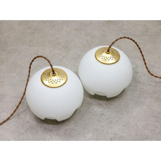 Mid-Century Modern Italian Pendant Lamp in Brass and Opaline For Sale - Image 14 of 15