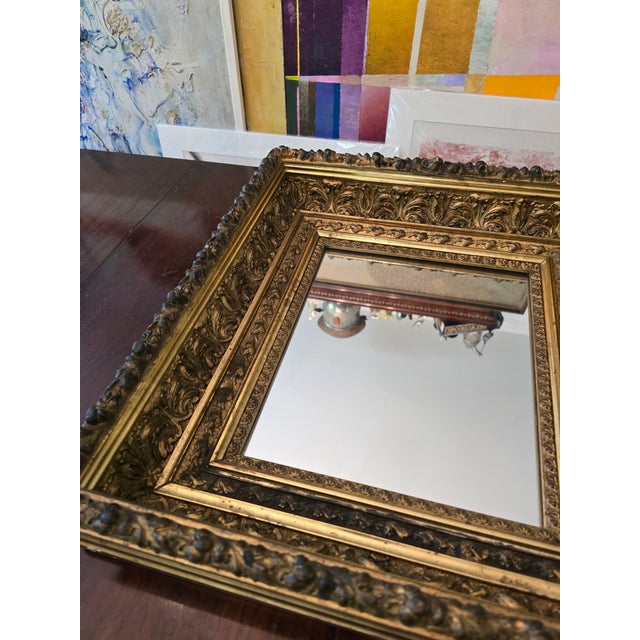 Antique Gilded Mirror With Wide Frame For Sale - Image 4 of 8
