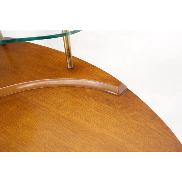 Kidney Comma Shape Two Tier Glass Walnut & Brass Conical Leg Coffee Side Table For Sale - Image 6 of 12
