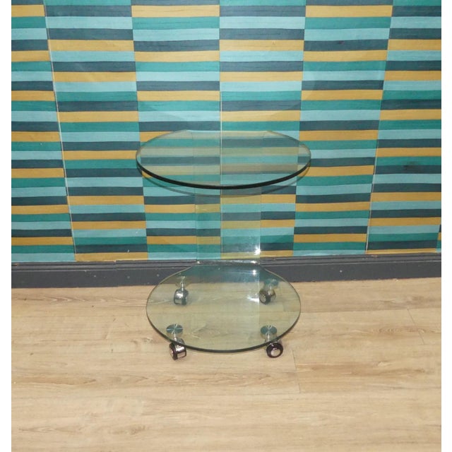 Vintage Round Side Table on Wheels, 1980s For Sale - Image 4 of 8