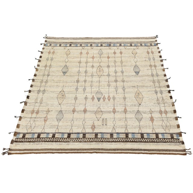Contemporary Handmade Moroccan Style Wool Area Rug With Geometric Diamond Motifs For Sale - Image 9 of 11