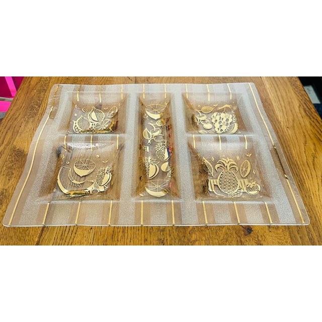 Mid-Century Modern Oversized Signed Georges Briard "Ambrosia" 22k Gold & Glass 5-Section Serving Tray For Sale - Image 3 of 11