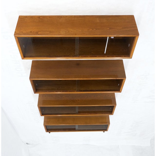Mid-Century Modern Sliding Glass Doors 4 Bays Stacking or Hanging Bookcase For Sale - Image 13 of 17