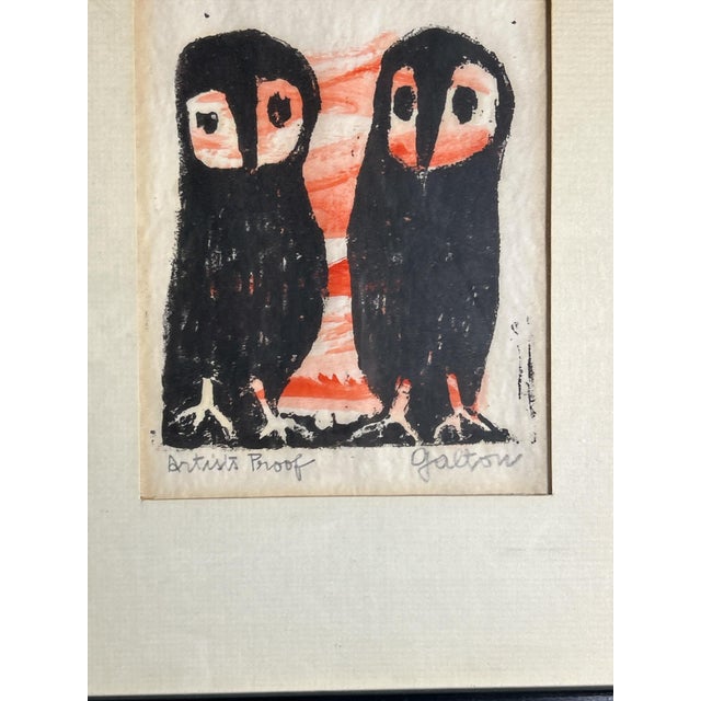 This is one of three in my collection. Framed artist proof of two owls from Herta Galton- A Vienna, born artist that fled...