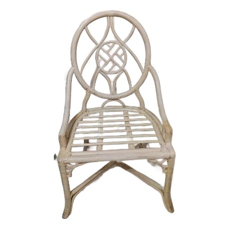 Vintage McGuire Style Bamboo Rattan Armchair Ivory For Sale