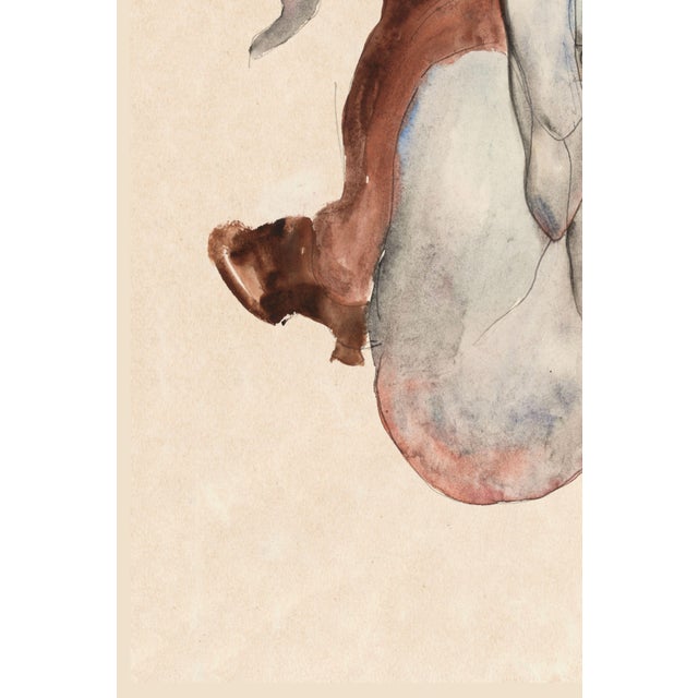 Brown 1912 Vintage Nude Figure Art Print by Egon Schiele, Crouching Nude - 36" X 54" For Sale - Image 8 of 10