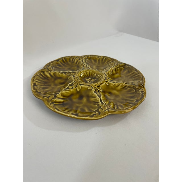Gien 1950s French Gien Majolica Olive Green Oyster Plate For Sale - Image 4 of 16