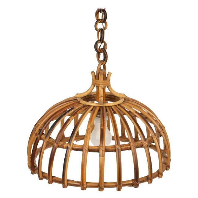 Mid-Century Hand-Crafted Rattan and Bamboo Chandelier Pendant, Italy, 1970s For Sale - Image 13 of 13