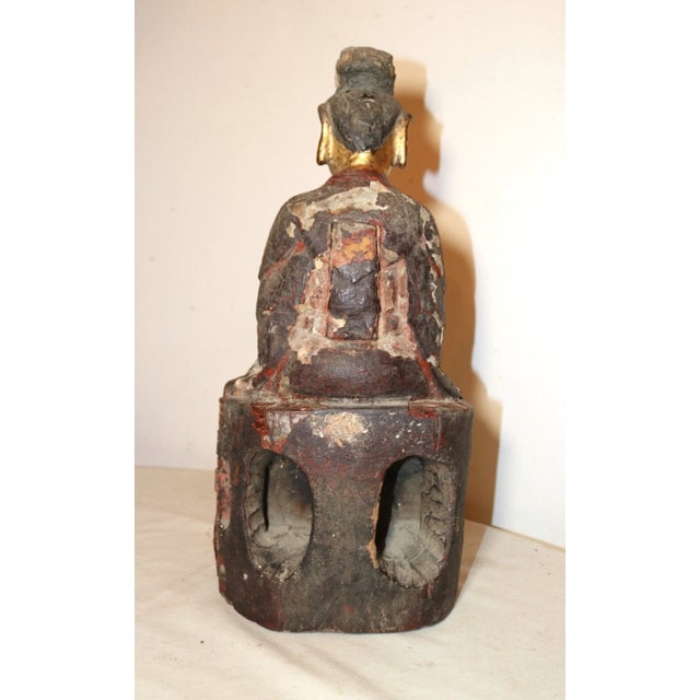 Antique Chinese Ming Dynasty Wood Immortal Lacquer Gold Leaf Taoist Sculpture For Sale In New York - Image 6 of 12