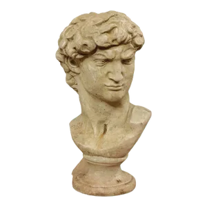 Vintage Cast Stone Garden Bust Of Michelangelo's David (B)