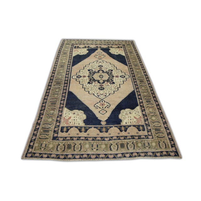 1960s Pink & Blue Vintage Turkish Rug 4'8" X 7'3" For Sale In Houston - Image 6 of 7