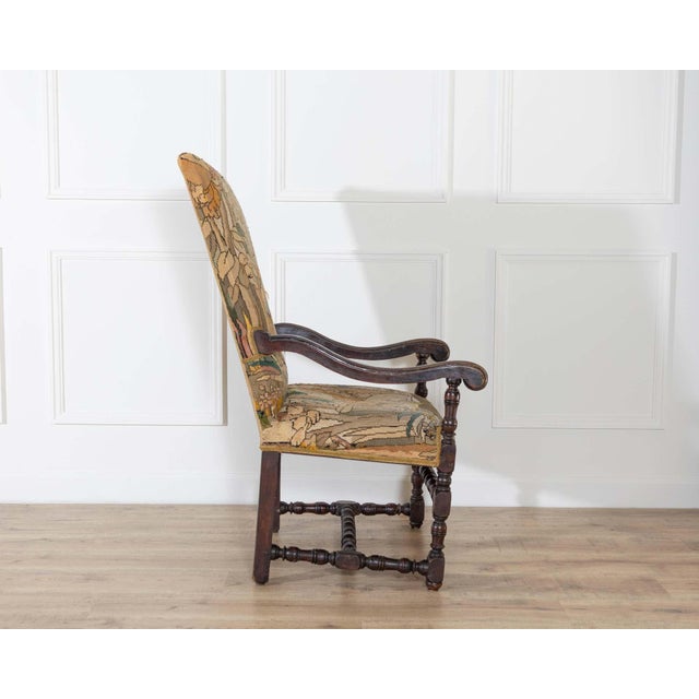 17th-Century French Baroque Walnut Spool Armchair with Petit Point Tapestry For Sale - Image 9 of 15