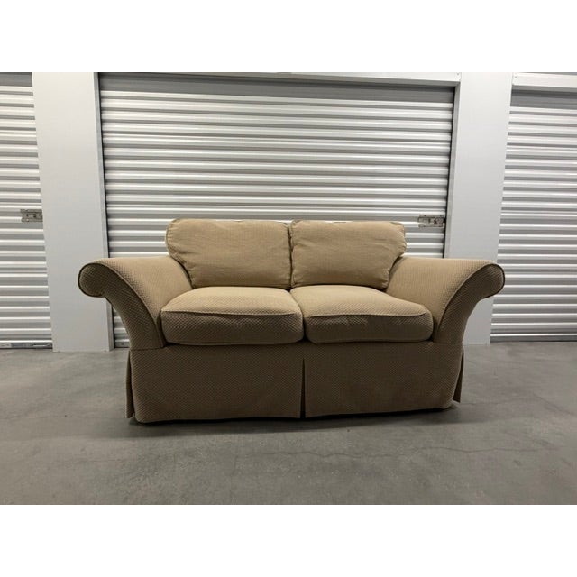 2000 - 2009 Vintage Vanguard Furniture Loveseat With Bisque Textured Fabric For Sale - Image 5 of 6