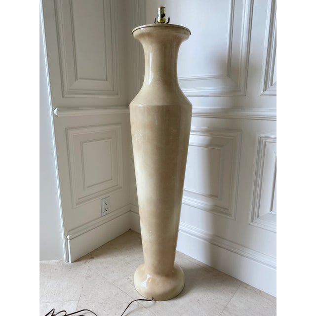 Art Deco 1980’s Karl Springer Style Faux Goatskin Postmodern Floor Lamp For Sale - Image 3 of 11