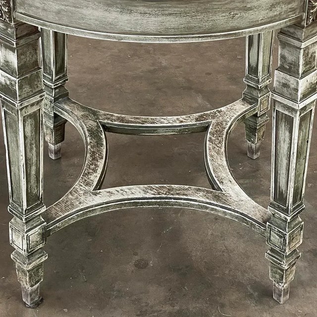 19th Century French Neoclassical Round Painted End Table With Carrara Marble Top For Sale - Image 9 of 13