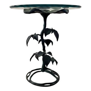 Walker-Marlen Mid Century Metal Dogwood Leaf Side Table Round Glass Top Vintage For Sale