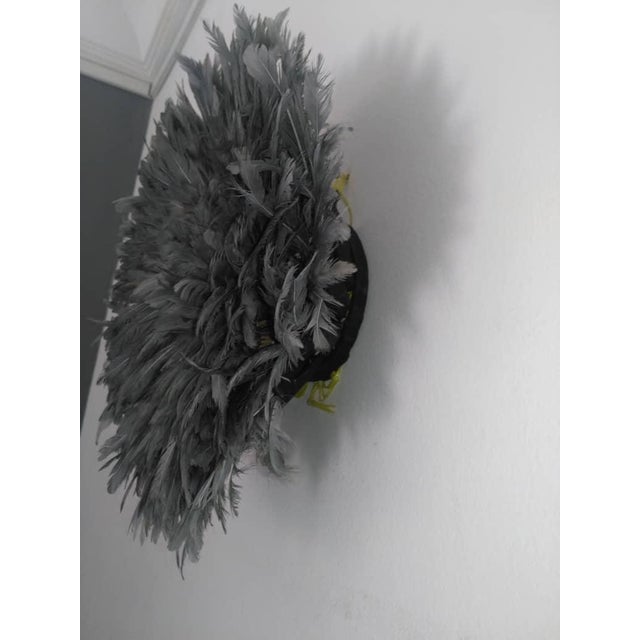 Juju hat gray of 20" (50 cm). Juju hat made with natural feathers and rattan. Juju hat woven and handcrafted. Beautiful...