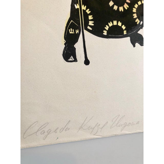 1960s Ilya Shenker, Post Soviet Avant Garde Russian Woodcut Print With Hand Watercolor Painting, c.1960s For Sale - Image 5 of 6