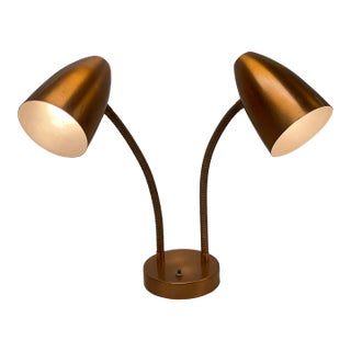 Vintage 1950's Double Gooseneck Brushed Copper Desk Lamp For Sale