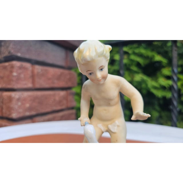 Porcelain Boy with Goose Figurine from Schaubach Kunst, 1950s For Sale - Image 3 of 11