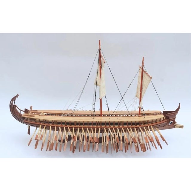 Handcrafted Ancient Greek Trireme Ship Model – Museum-Quality Wooden Galley for Historical Decor For Sale - Image 11 of 14