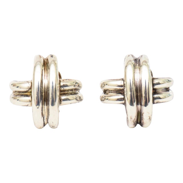 1990s Tiffany Sterling Silver Criss Cross Lever Back Earrings - 2 Pieces For Sale