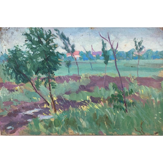Impressionist Oil Painting: Ukrainian Rural Landscape, 1970s For Sale