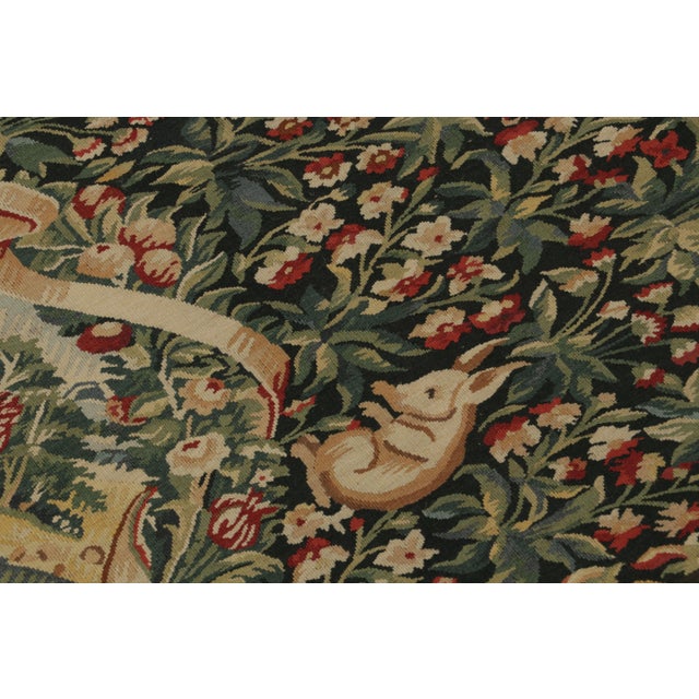 2010s Rug & Kilim’s Tudor Style Kilim in Green and Red Florals With Beige Pictorials For Sale - Image 5 of 9
