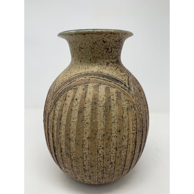 Mid Century Textured Ceramic Vase For Sale - Image 4 of 10