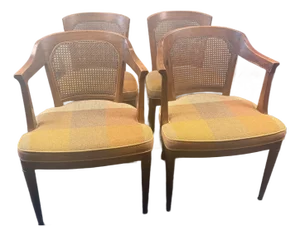 Set of 4 Vintage Henredon Cane Back Dining Chairs – 2 Armchairs & 2 Side Chairs With New Upholstery
