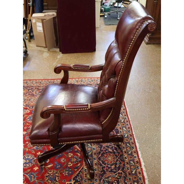 Hancock and Moore Tufted Oxblood Red Leather Adjustable Office Desk Chair For Sale - Image 10 of 10