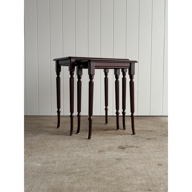 Graduated solid wood nesting pedestals in a deep mahogany finish. Petite scale suitable as drink tables, lamp tables, or...