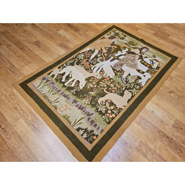American Vintage American Hand Hooked Rug, Wool & Cotton, Forest Scene Design, 4x6 For Sale - Image 3 of 14