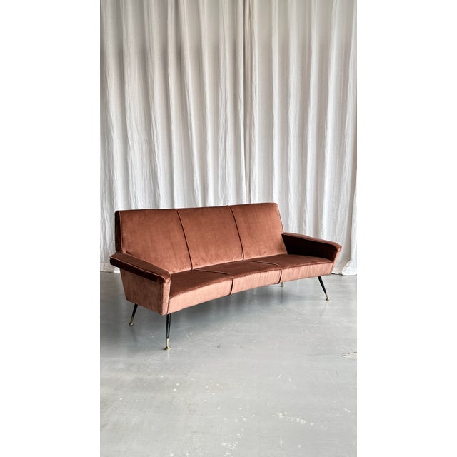 1950s Mid-Century Modern Velvet Three-Seater Sofa by Marco Zanuso for Arflex, Italy, 1950s For Sale - Image 5 of 18