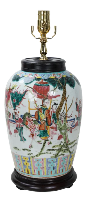 Chinese Vintage Famillie Rose Vase Lamp