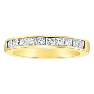 Princess Cut Diamond Wedding Band 14k Yellow Gold, Size 5.5 For Sale
