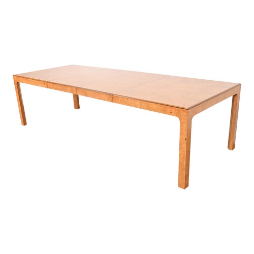 Milo Baughman Style Burl Wood Parsons Extension Dining Table by