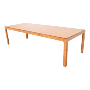 Milo Baughman Style Burl Wood Parsons Extension Dining Table by Henredon, Newly Refinished