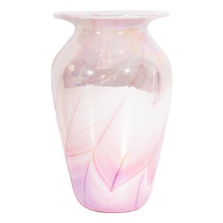 Gibson Glass 1990 Pink Iridescent Art Glass Vase For Sale