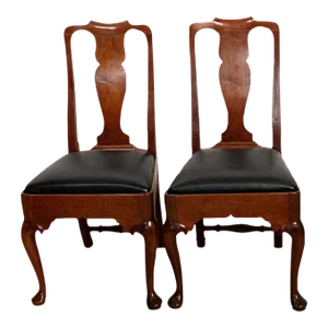 Pair of Red Walnut Queen Anne Chairs, England Circa 1710