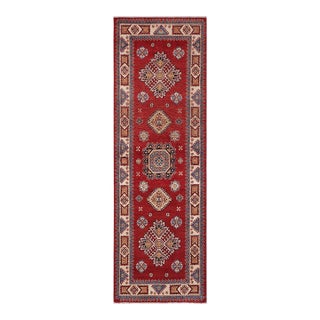 Tribal Super Kazak Red/Beige Wool Runner Rug- 2'9'' X 7'10'' For Sale