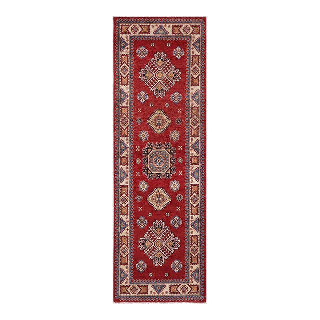 Tribal Super Kazak Red/Beige Wool Runner Rug- 2'9'' X 7'10'' For Sale