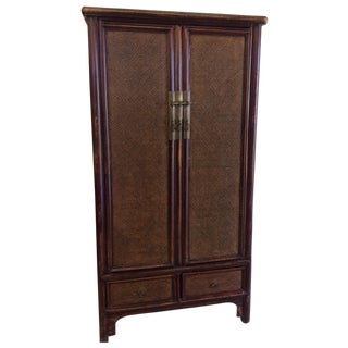 Vintage Faux Bamboo Armoire Media Cabinet For Sale