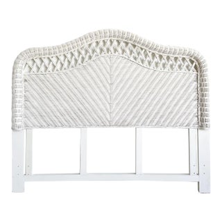 Boho Chic White Wicker Queen Size Headboard For Sale