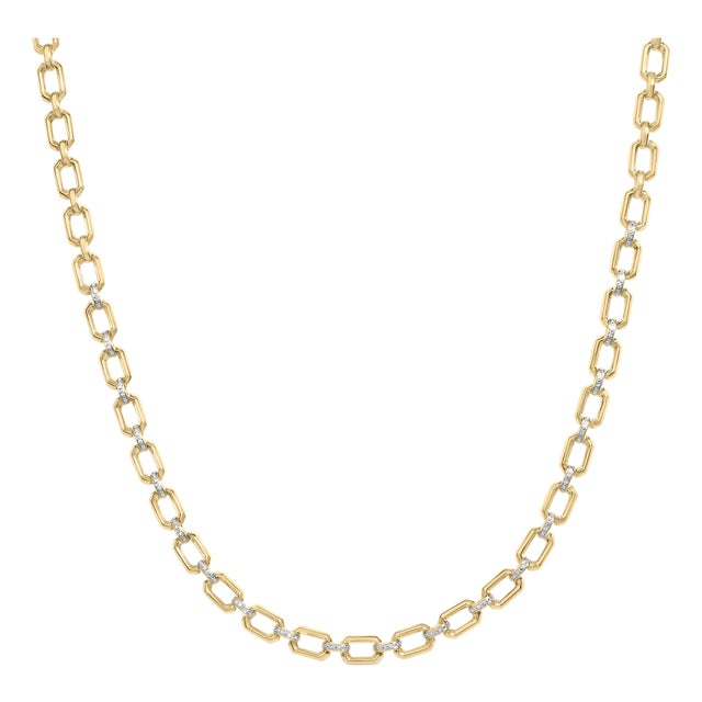 Gold Vermeil .925 Sterling Silver 1/4 Cttw Diamond Bold Octagonal Link Necklace For Sale