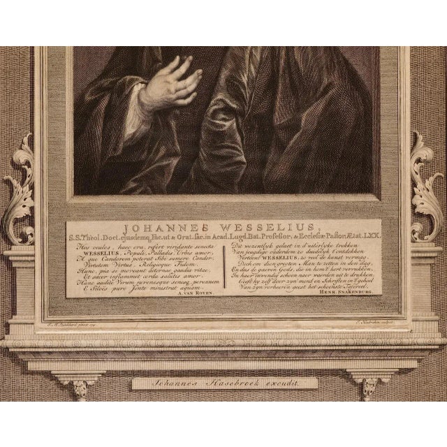 Johannes Wesselius Portrait: An 18th Century Engraving/Etching by Houbraken, 1741 For Sale - Image 4 of 4